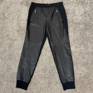 New Vince Black Lamb Leather Crepe Mixed Jogger Pants